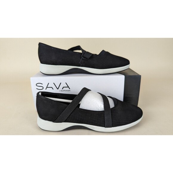 Sava Haely Mary Jane Flats Shoes Womens 7 Wide Black Leather Perforated NWB